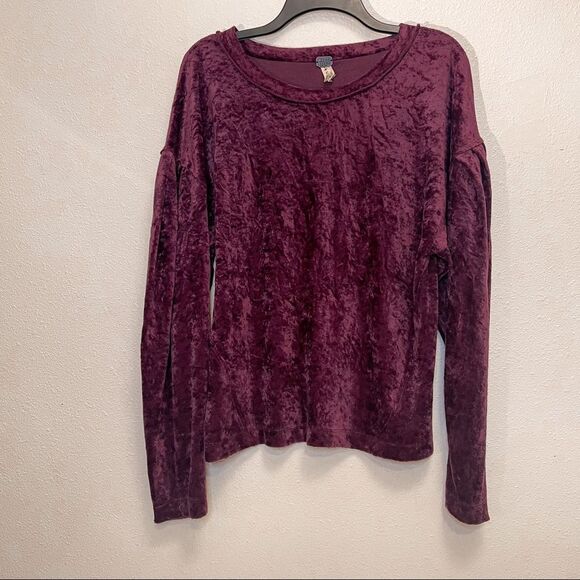 We the Free Milan Maroon Velvet Long Sleeve Blouse S - Picture 1 of 8